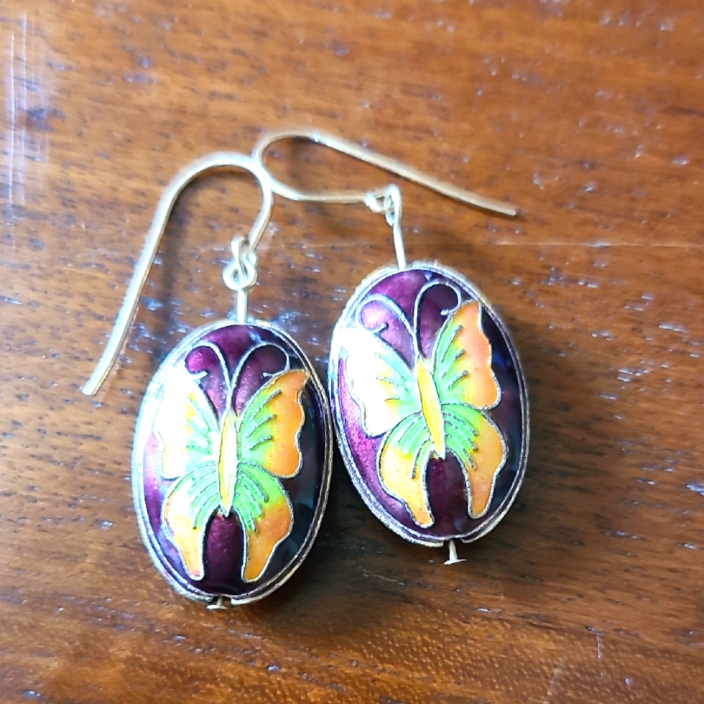Vintage Enamel Butterfly Earrings - Picture 1 of 3